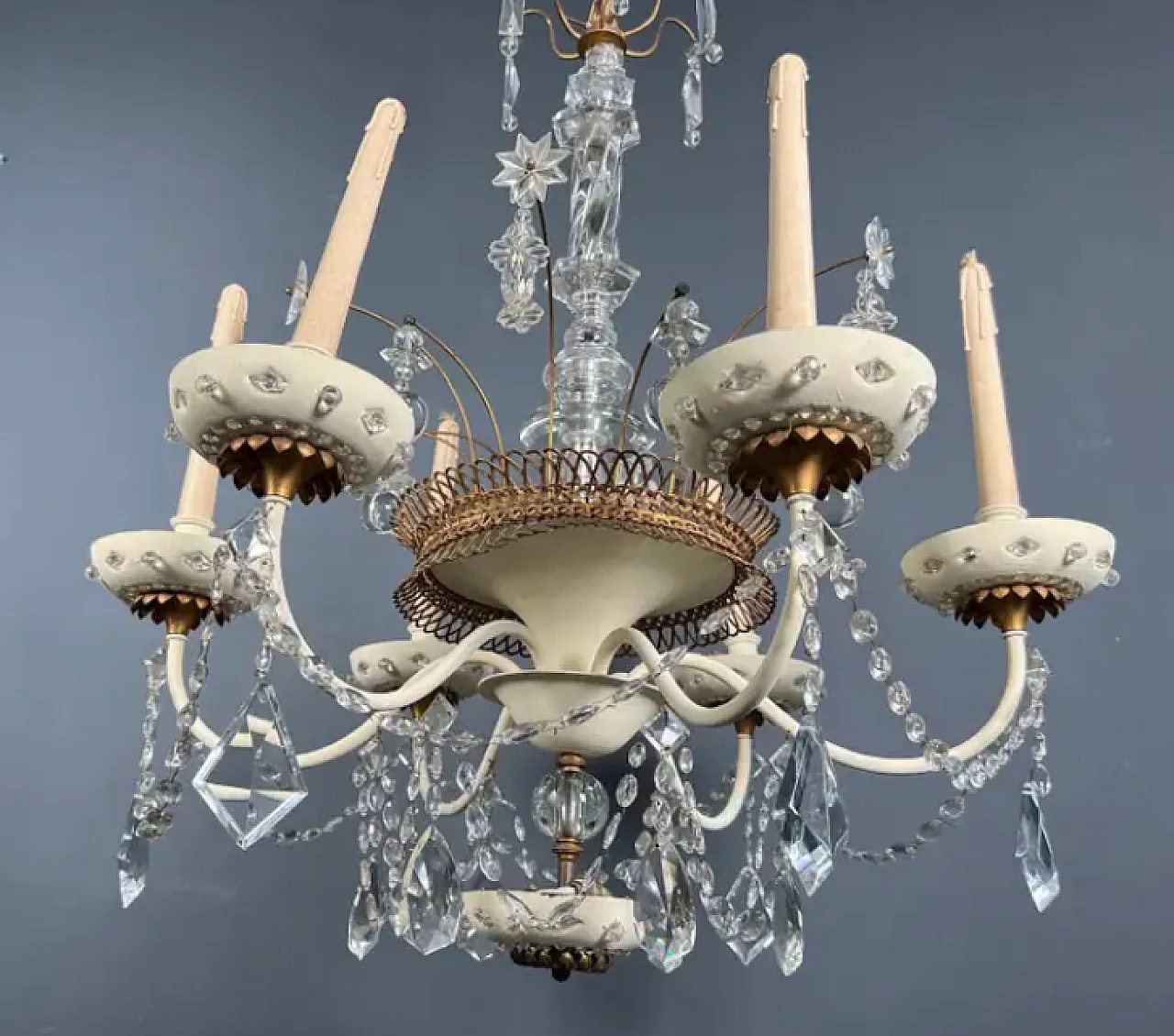 Sheet metal and crystal chandelier by Maison Baguès, 1940s 11