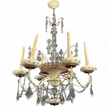 Sheet metal and crystal chandelier by Maison Baguès, 1940s