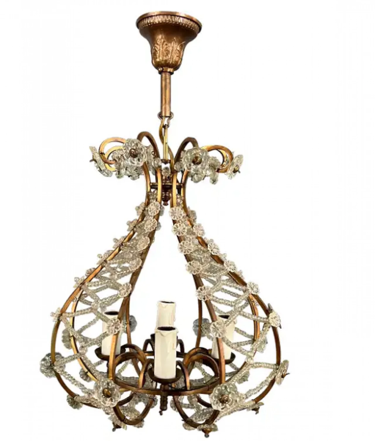 Brass and crystal chandelier in Maison Baguès style, 1940s 1