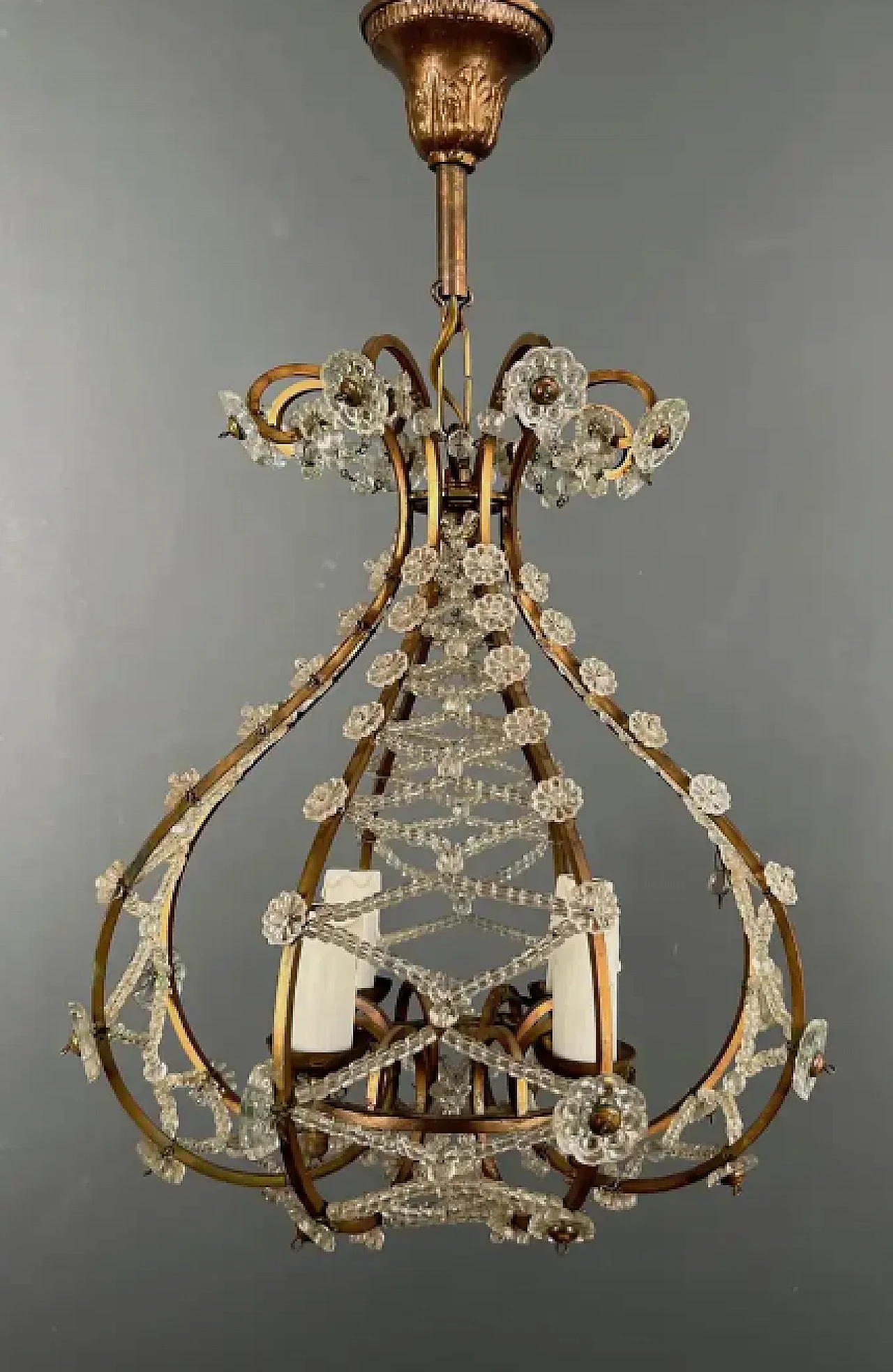 Brass and crystal chandelier in Maison Baguès style, 1940s 2