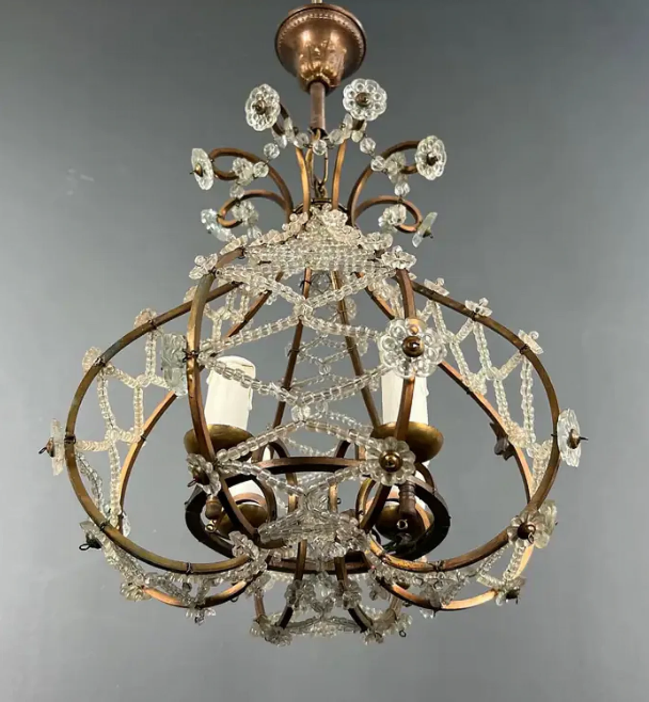 Brass and crystal chandelier in Maison Baguès style, 1940s 3