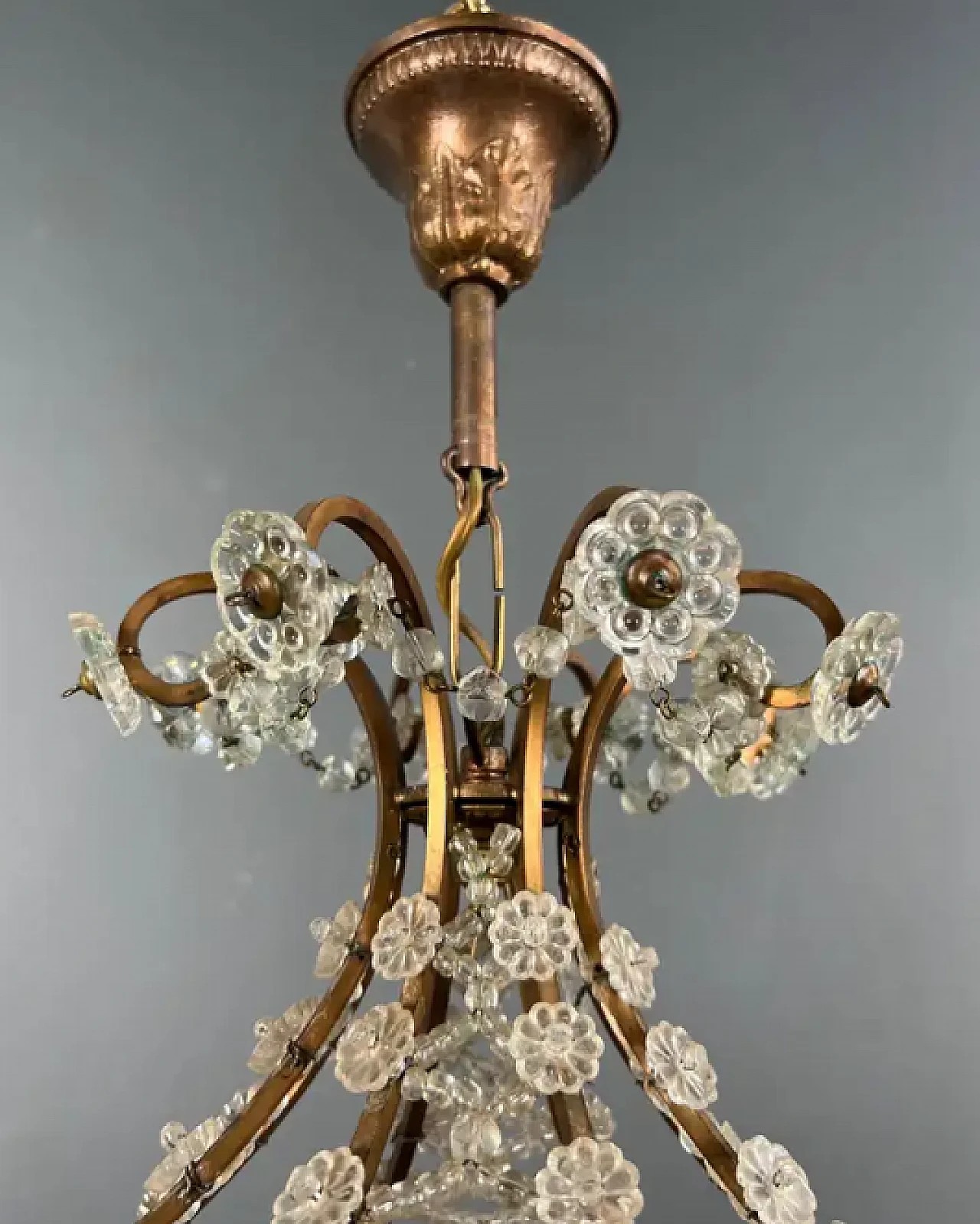 Brass and crystal chandelier in Maison Baguès style, 1940s 4