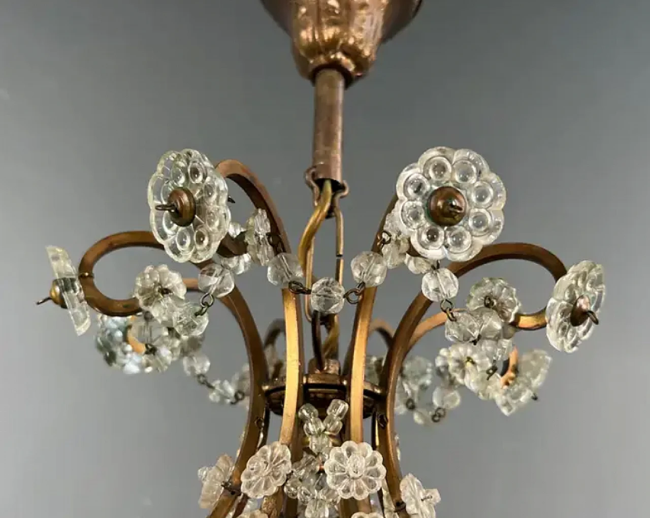 Brass and crystal chandelier in Maison Baguès style, 1940s 5