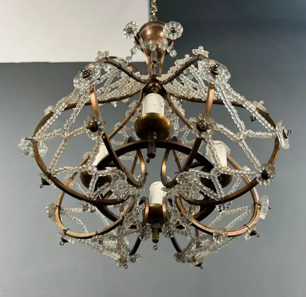 Brass and crystal chandelier in Maison Baguès style, 1940s 9