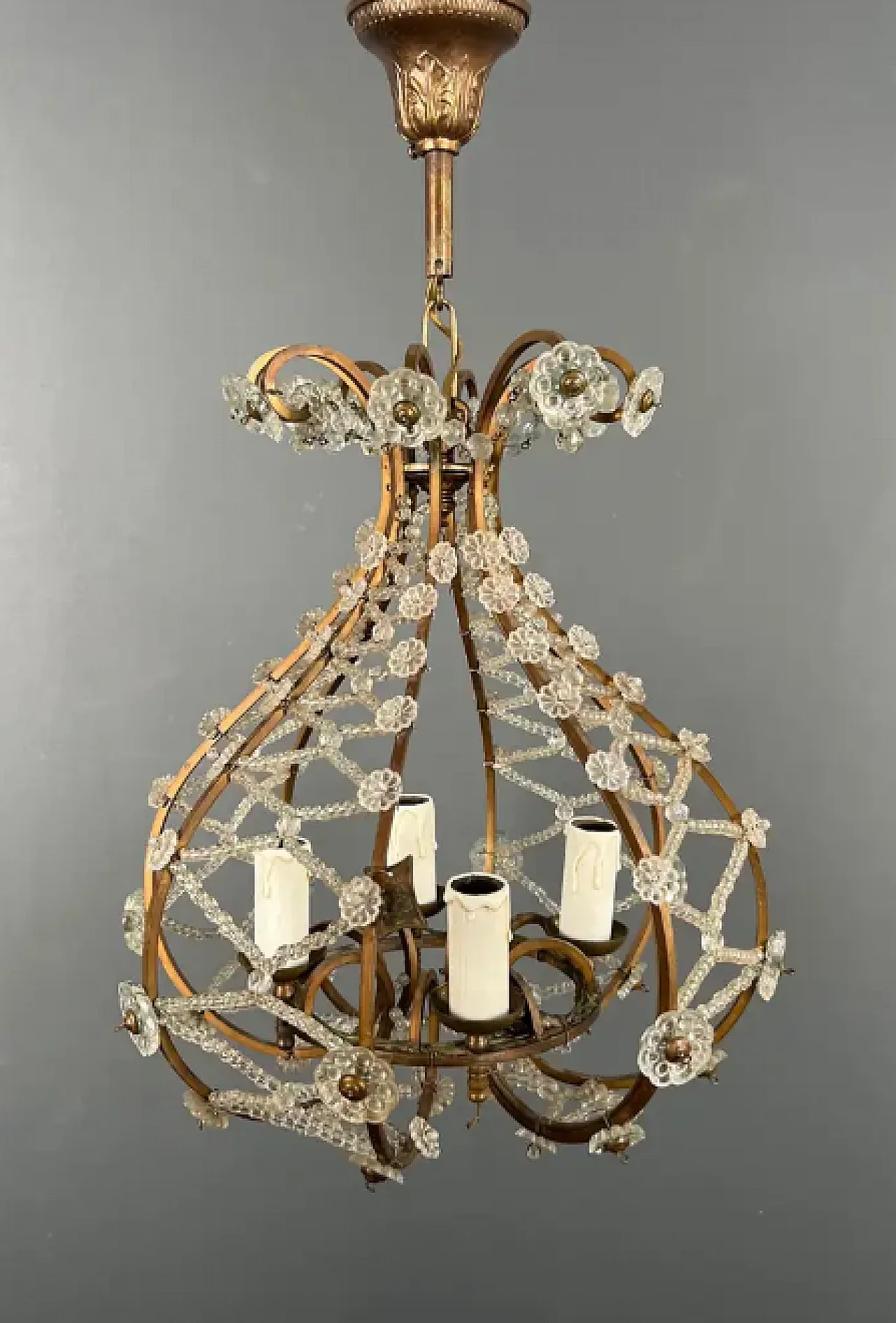 Brass and crystal chandelier in Maison Baguès style, 1940s 10