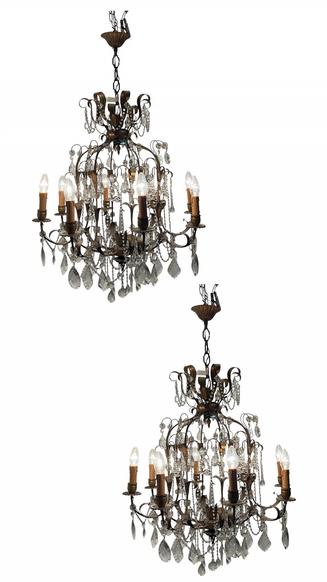 Florentine Macaroni Murano Glass Tole Chandeliers, 1960s, Set of 2 1