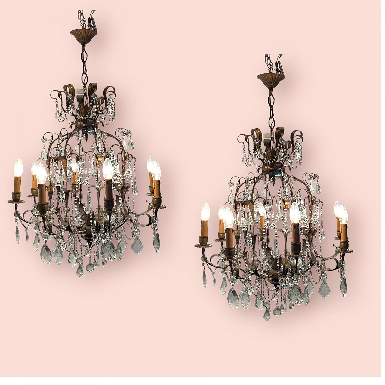 Florentine Macaroni Murano Glass Tole Chandeliers, 1960s, Set of 2 2