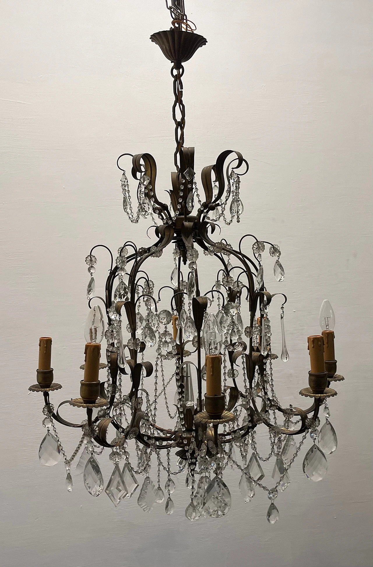 Florentine Macaroni Murano Glass Tole Chandeliers, 1960s, Set of 2 13