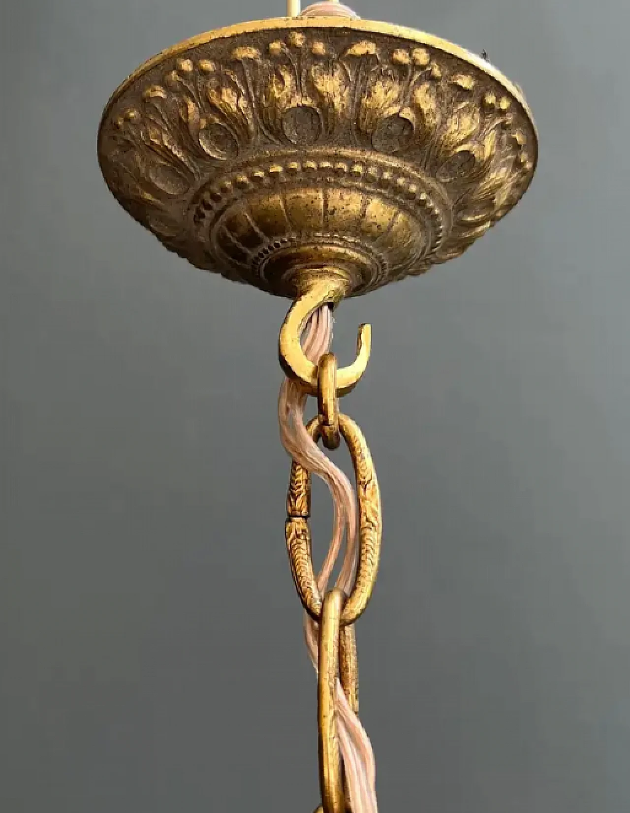 Empire-style balloon chandelier in bronze and crystal, 1940s 4