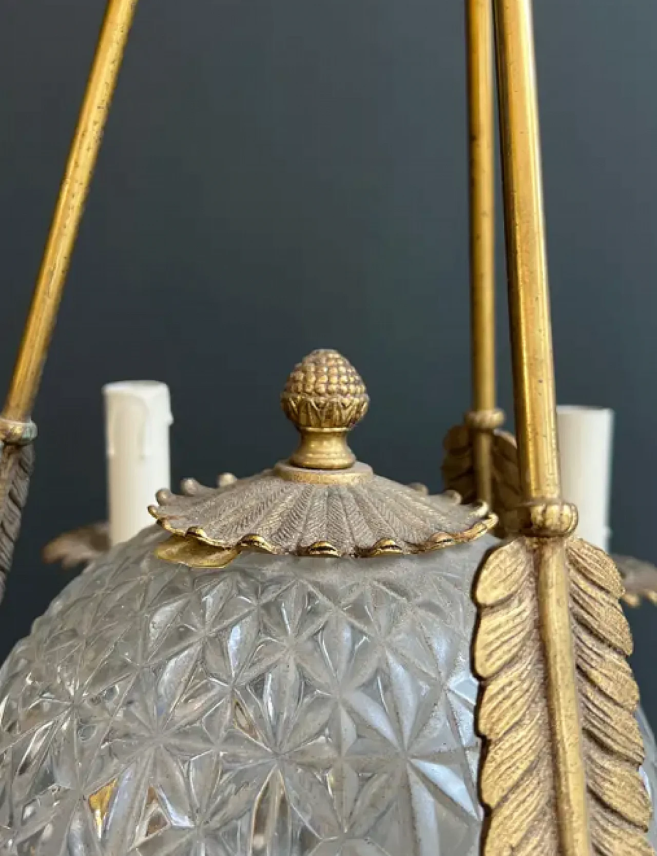 Empire-style balloon chandelier in bronze and crystal, 1940s 6