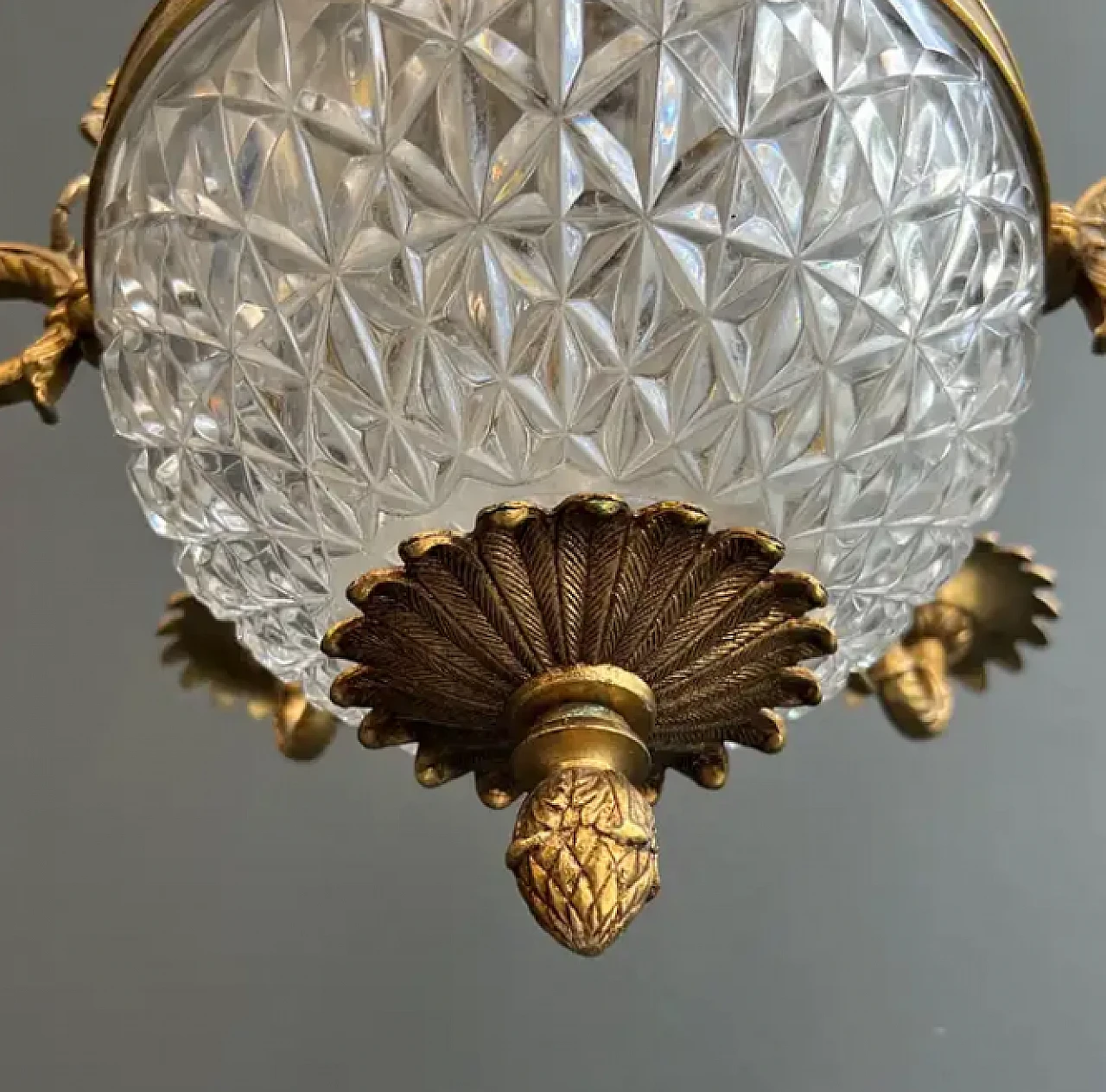 Empire-style balloon chandelier in bronze and crystal, 1940s 7