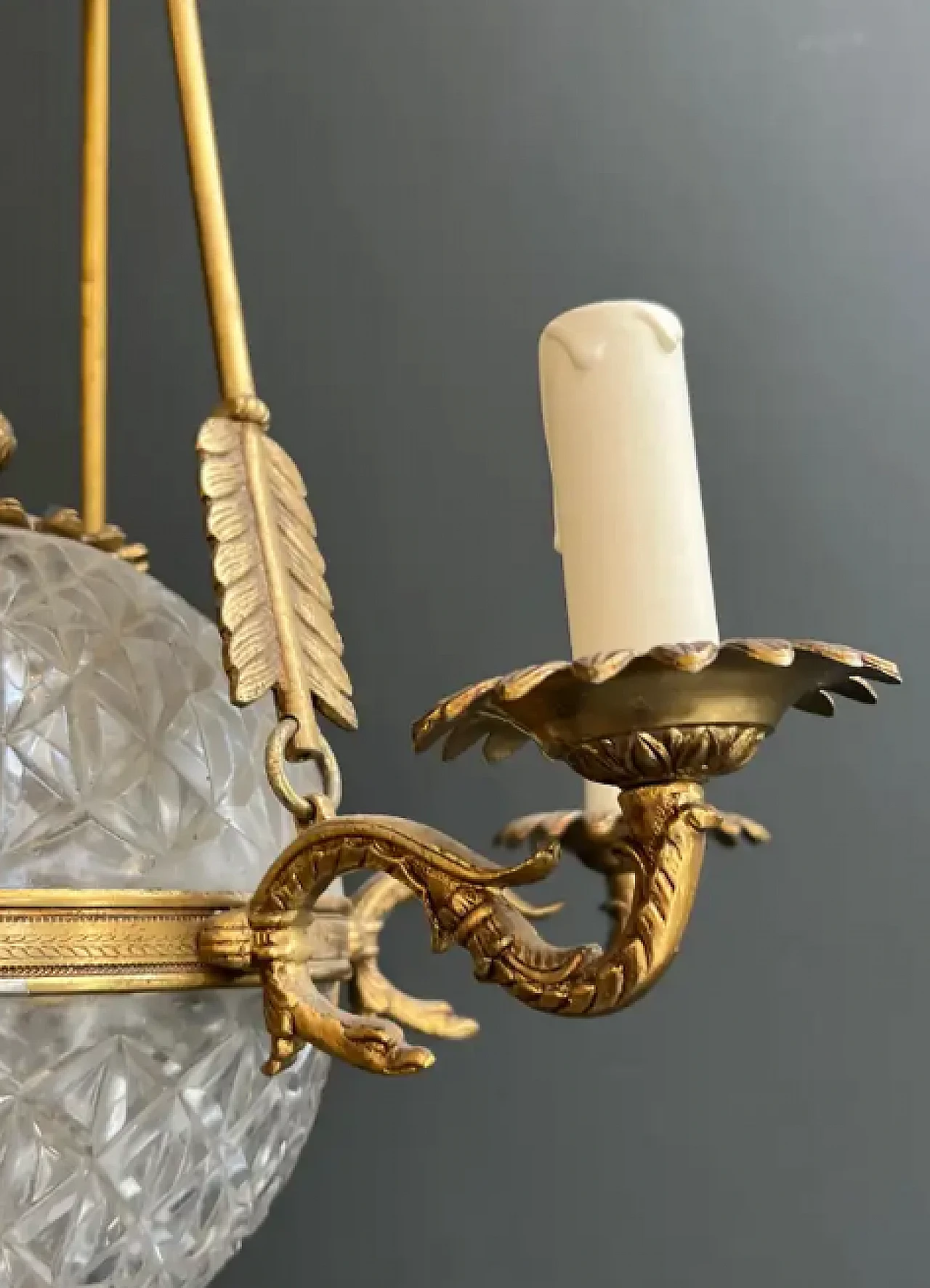 Empire-style balloon chandelier in bronze and crystal, 1940s 12