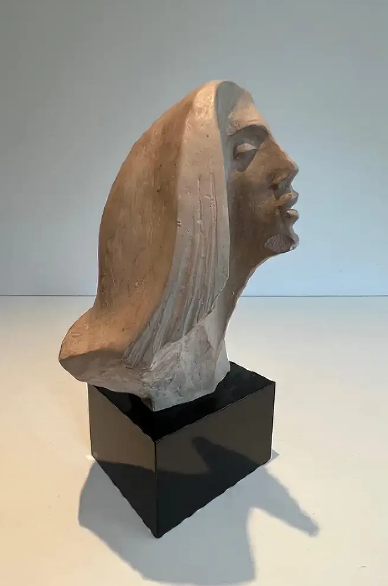 Terracotta sculpture representing a coman's face, 1980s 7