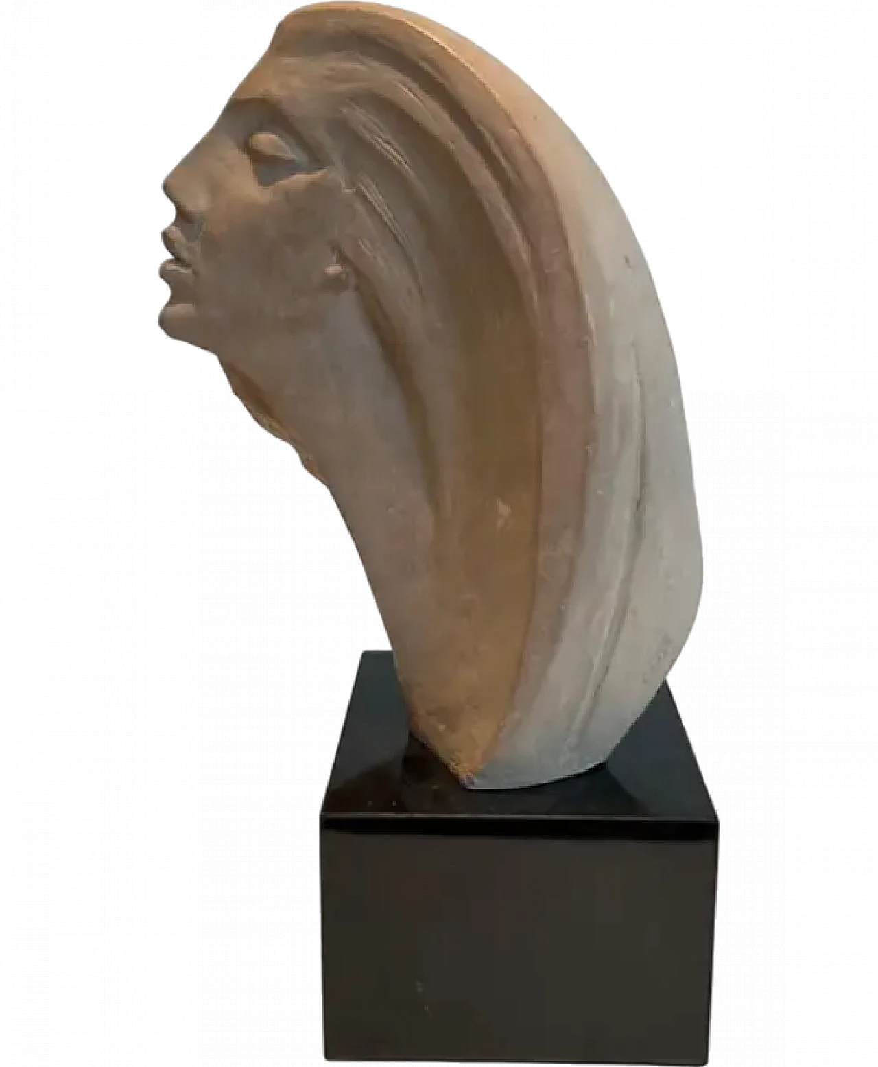 Terracotta sculpture representing a coman's face, 1980s 13