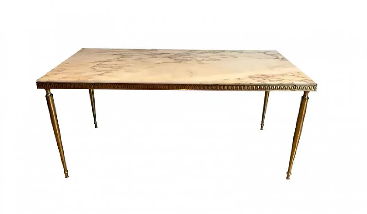 Neoclassical style brass coffee table with marble top, 1940s 1