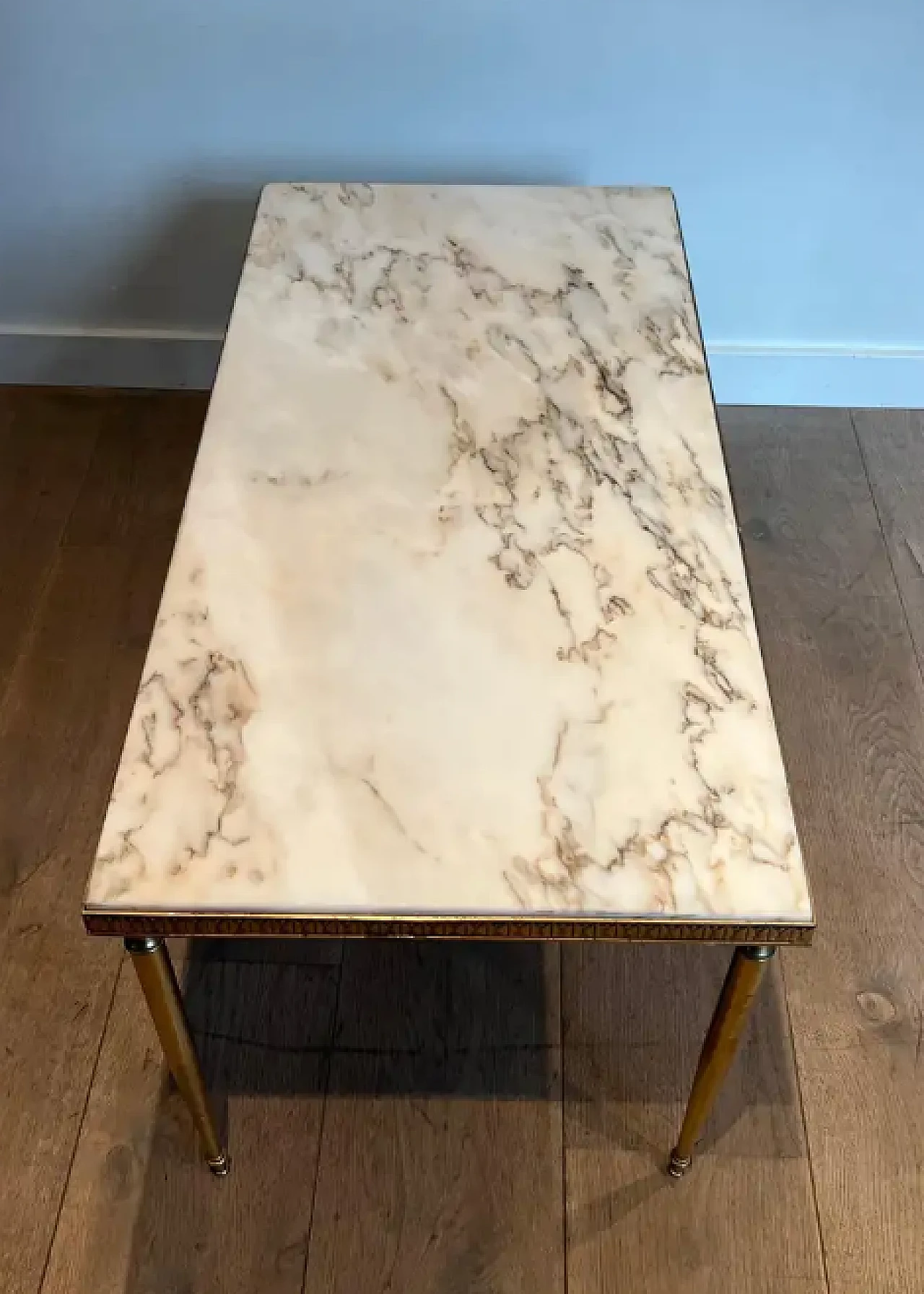 Neoclassical style brass coffee table with marble top, 1940s 5