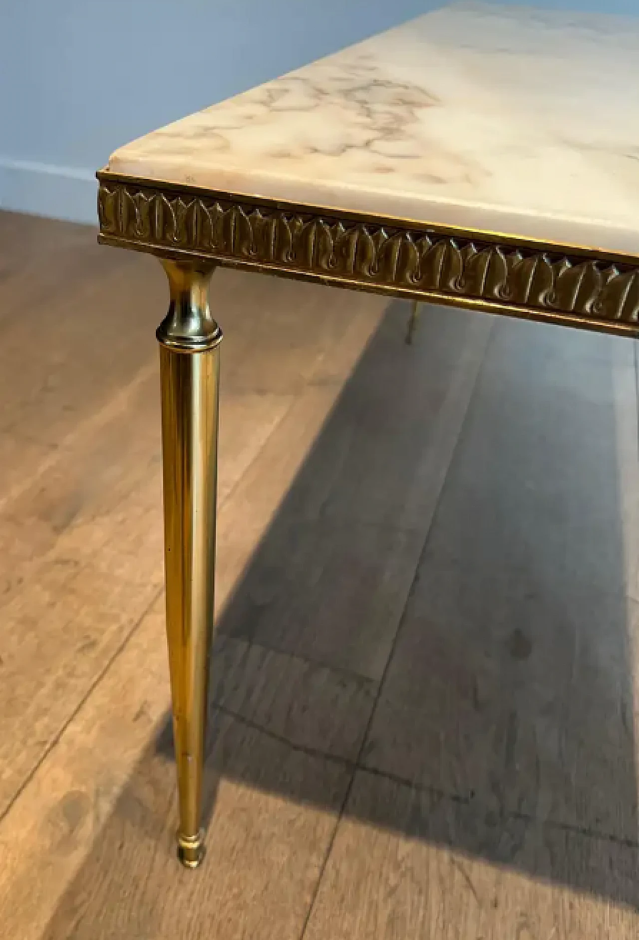 Neoclassical style brass coffee table with marble top, 1940s 8