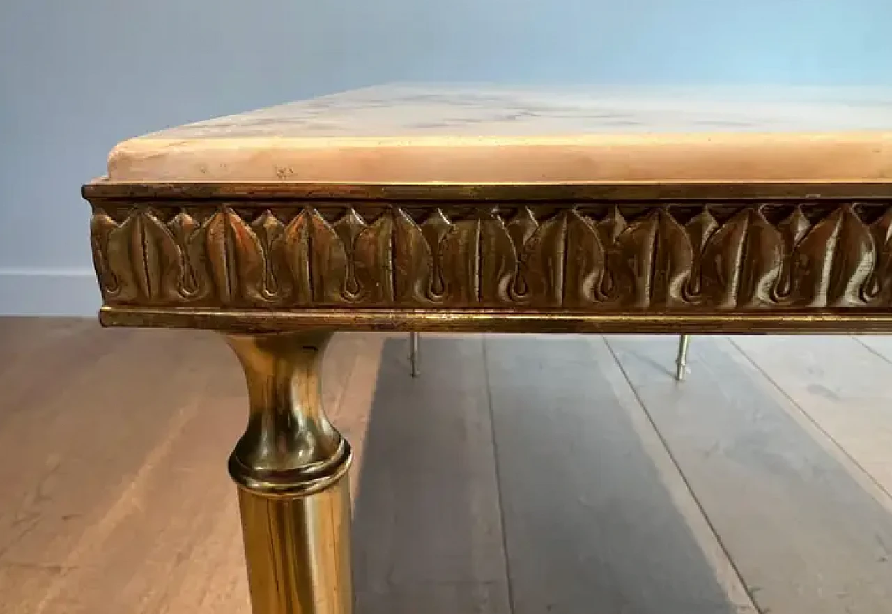 Neoclassical style brass coffee table with marble top, 1940s 12