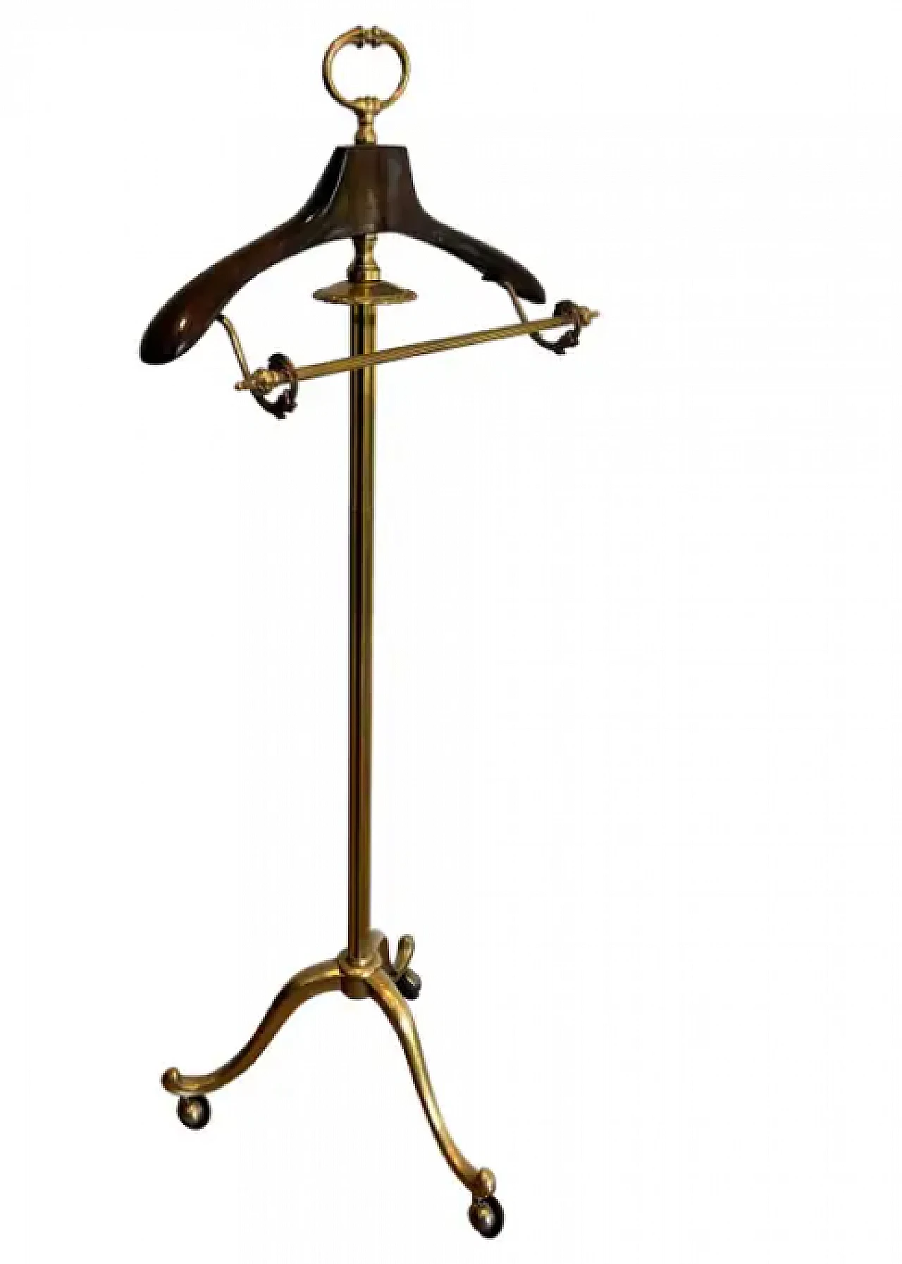 Neoclassical style brass and wood valet on casters, 1940s 1