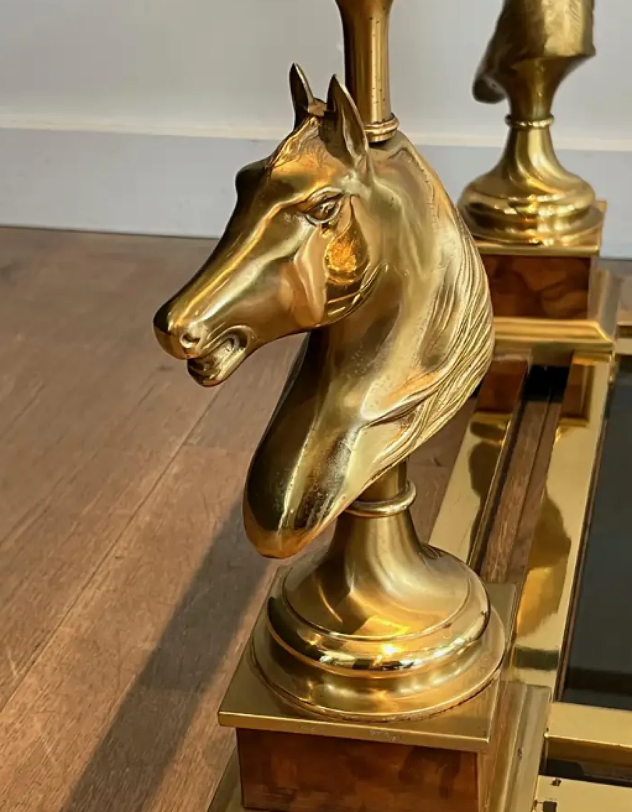 Pair of small tables with brass horses by Charles Charles, 1970s 7