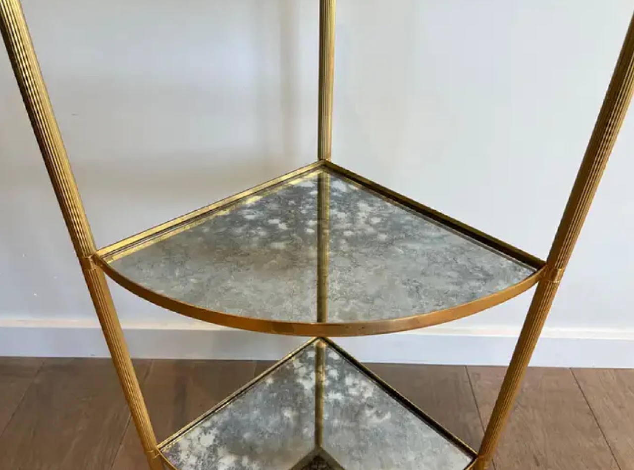 Pair of metal corner tables with mirrored shelves, 1940s 9