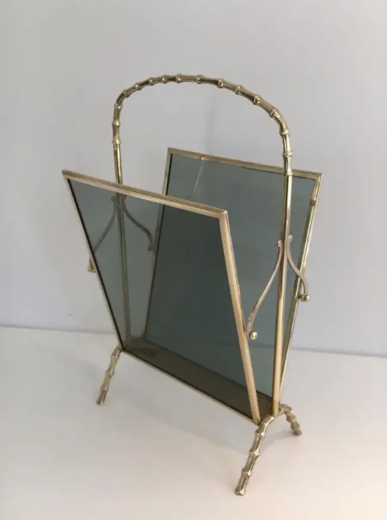 Faux-bamboo bronze magazine rack by Maison Baguès, 1940s 3