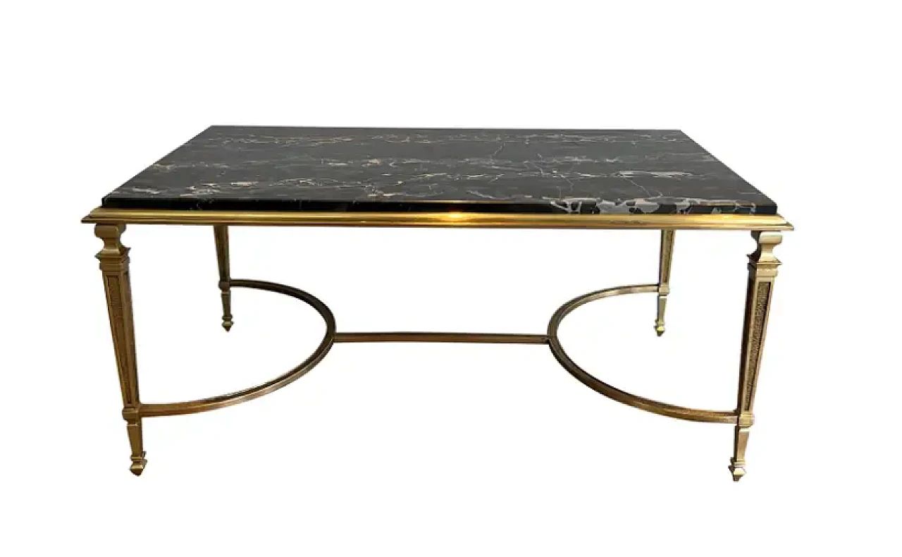 Bronze coffee table with Portor black marble top, 1940s 1