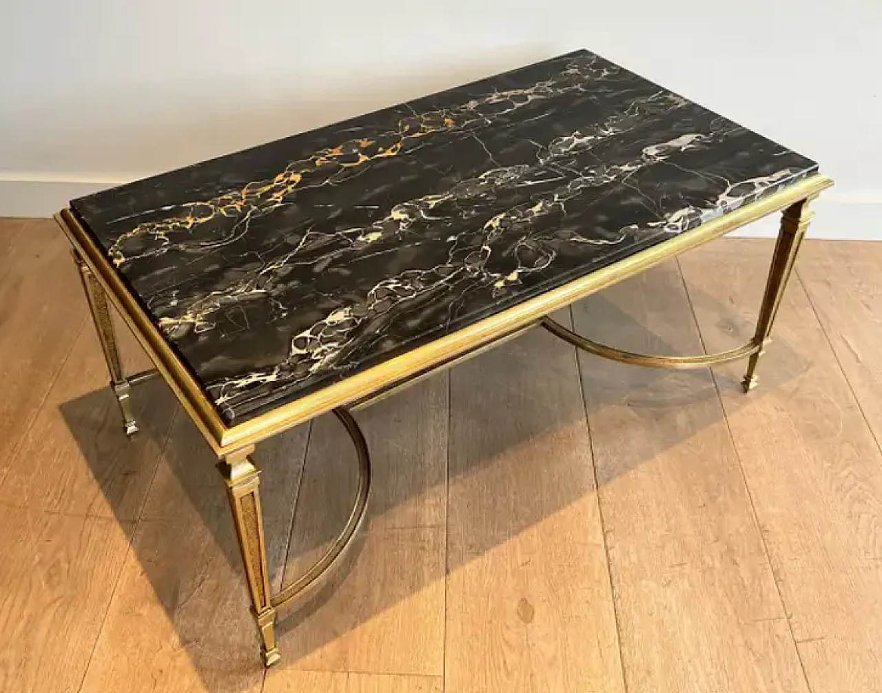 Bronze coffee table with Portor black marble top, 1940s 2