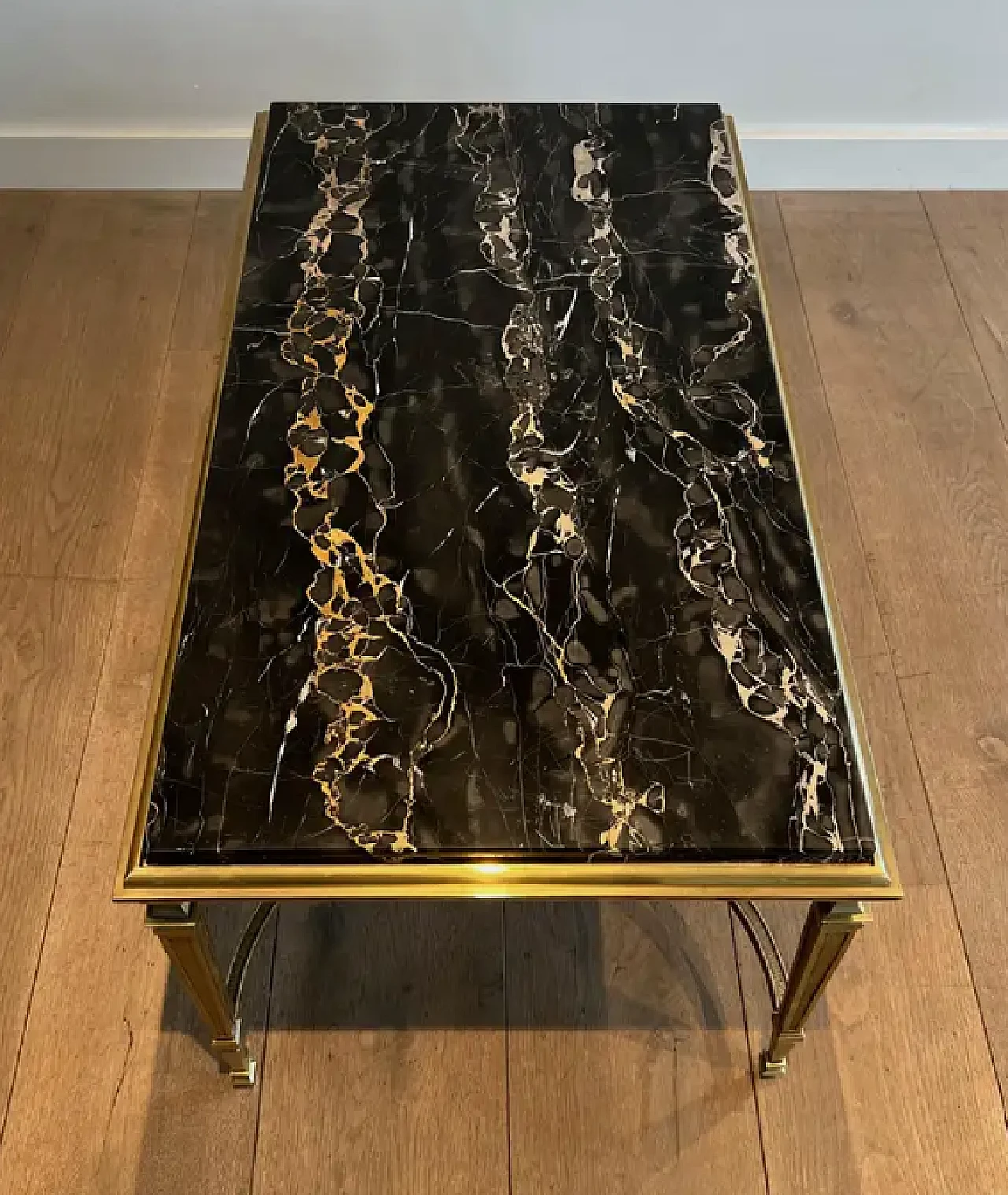 Bronze coffee table with Portor black marble top, 1940s 3