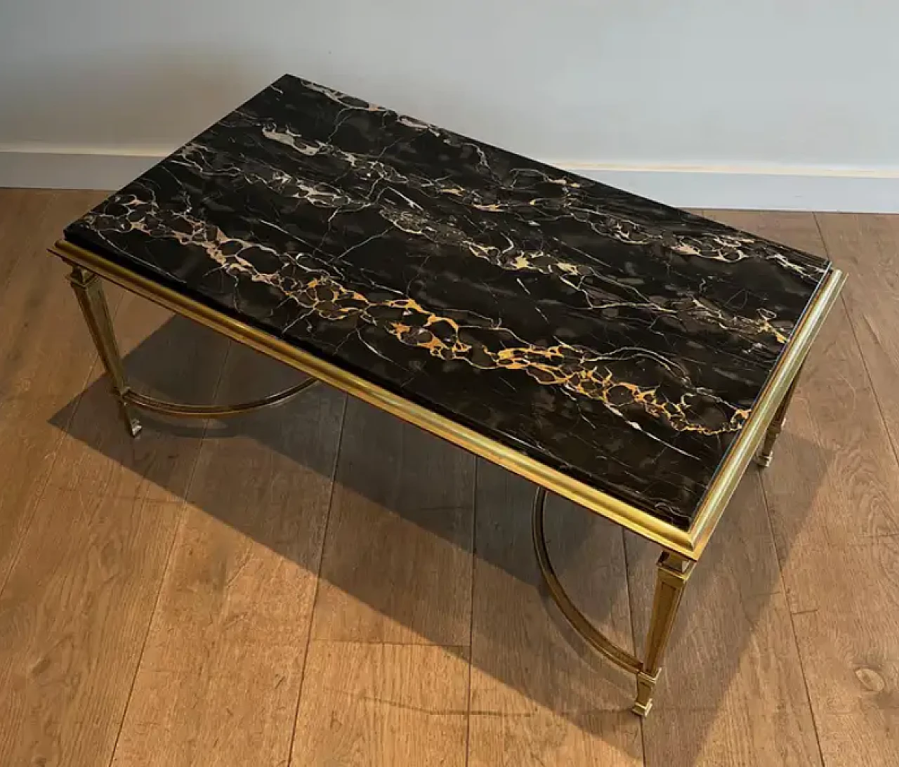 Bronze coffee table with Portor black marble top, 1940s 4