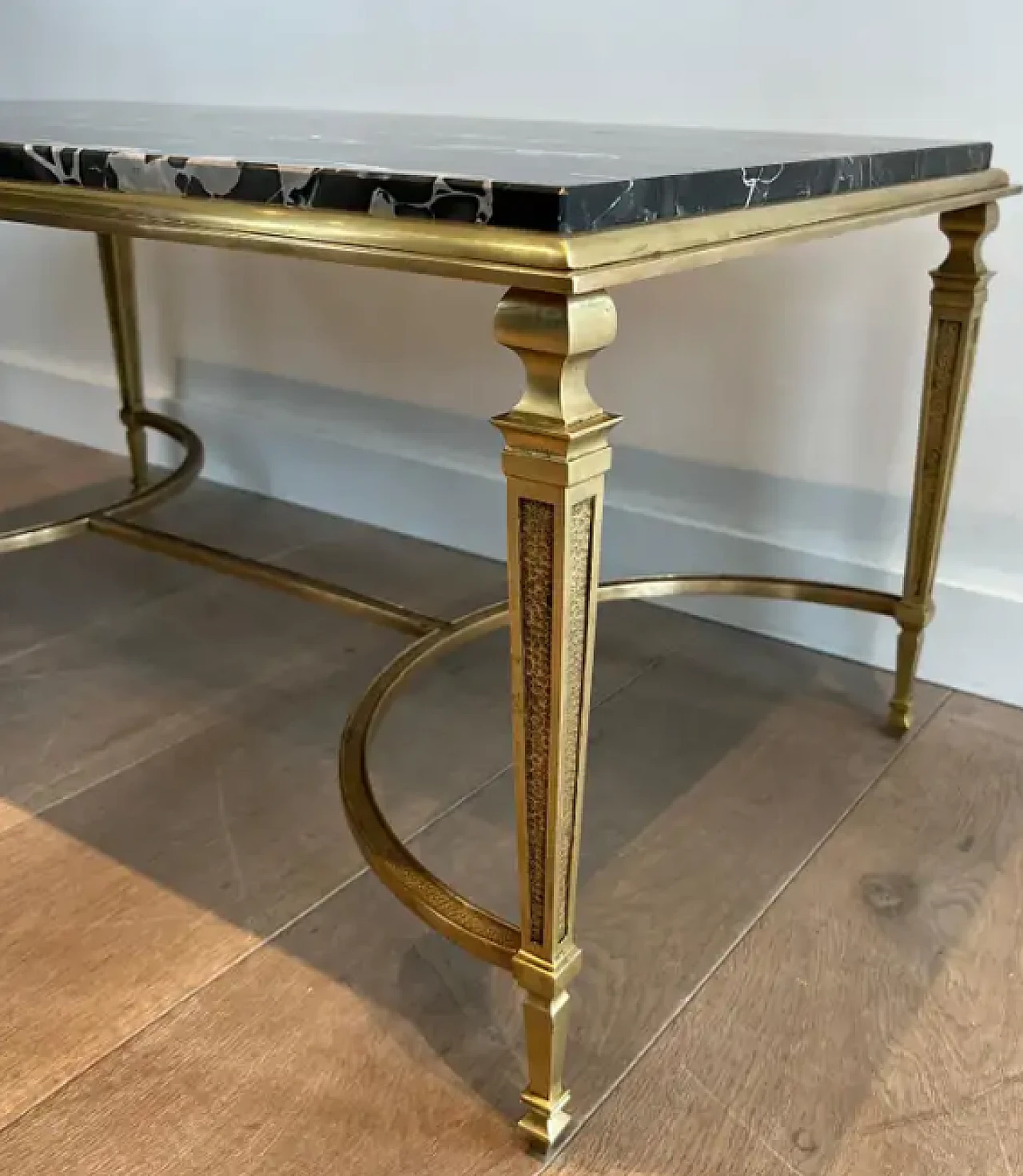 Bronze coffee table with Portor black marble top, 1940s 7