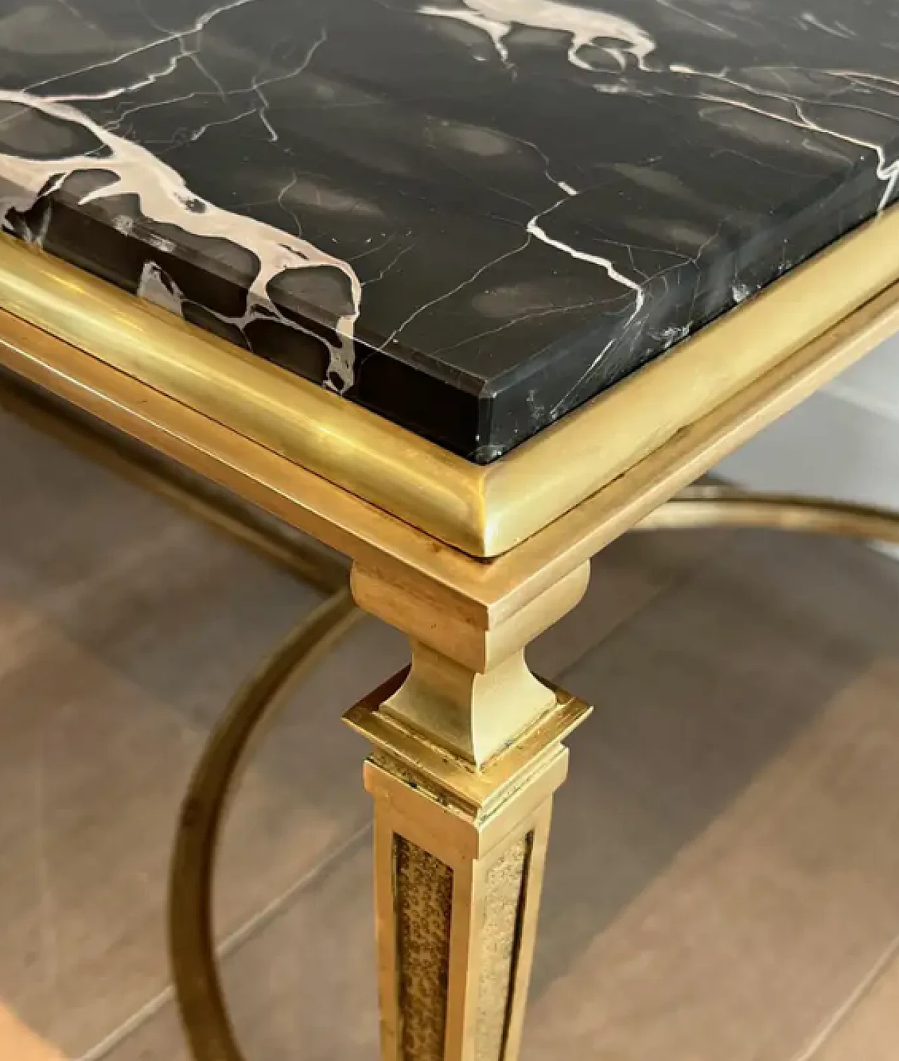 Bronze coffee table with Portor black marble top, 1940s 9