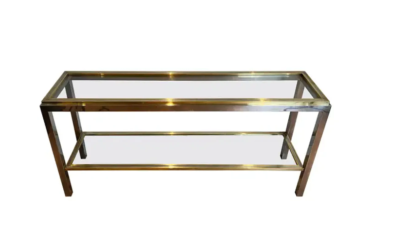 Chrome and brass console table with two shelves by Willy Rizzo, 1970s 1