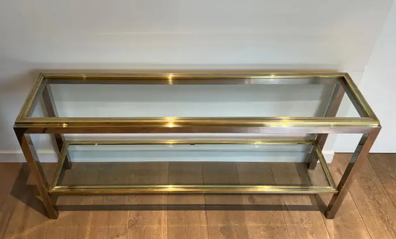 Chrome and brass console table with two shelves by Willy Rizzo, 1970s 2