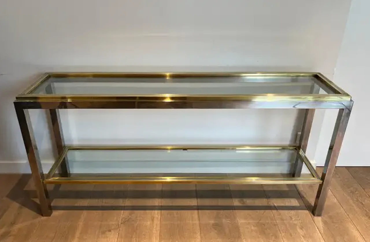 Chrome and brass console table with two shelves by Willy Rizzo, 1970s 3