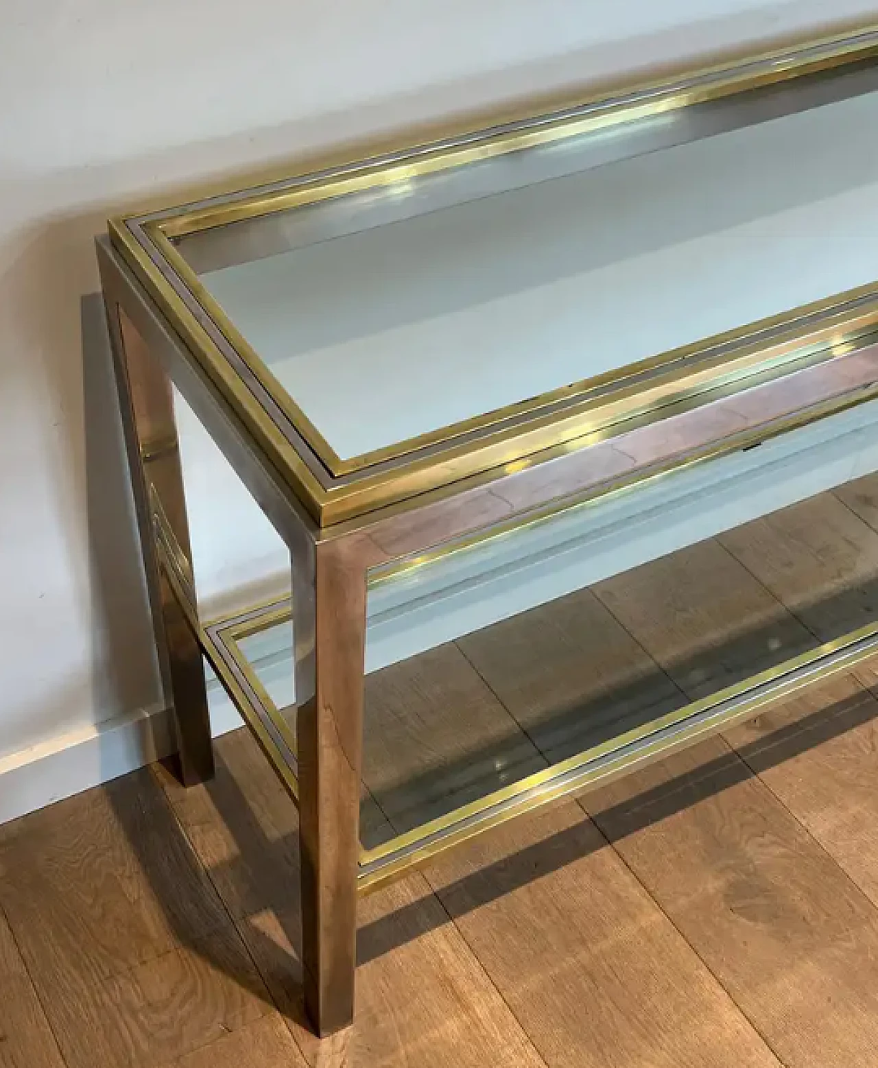 Chrome and brass console table with two shelves by Willy Rizzo, 1970s 4