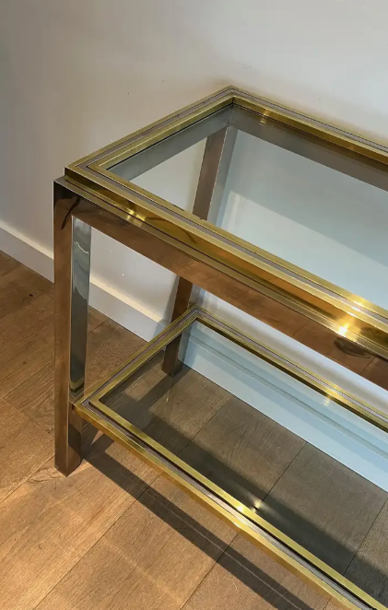 Chrome and brass console table with two shelves by Willy Rizzo, 1970s 5