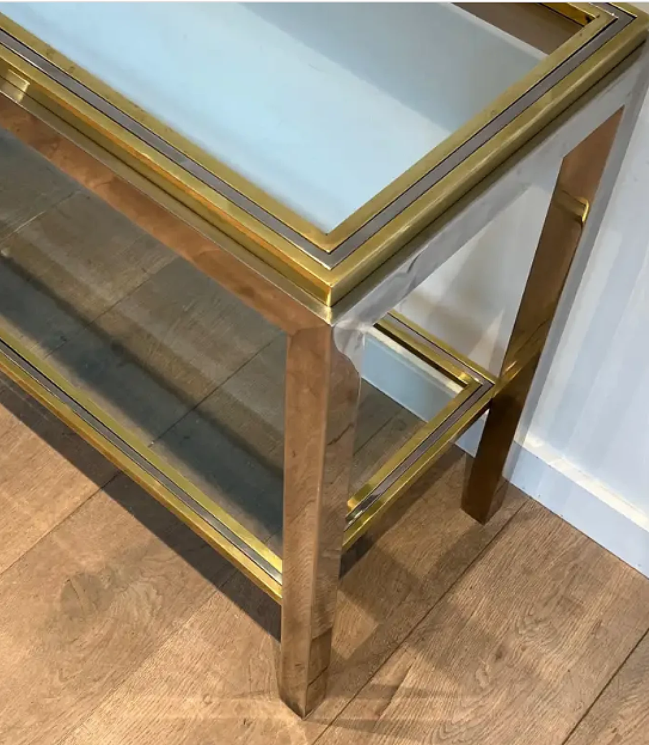 Chrome and brass console table with two shelves by Willy Rizzo, 1970s 6