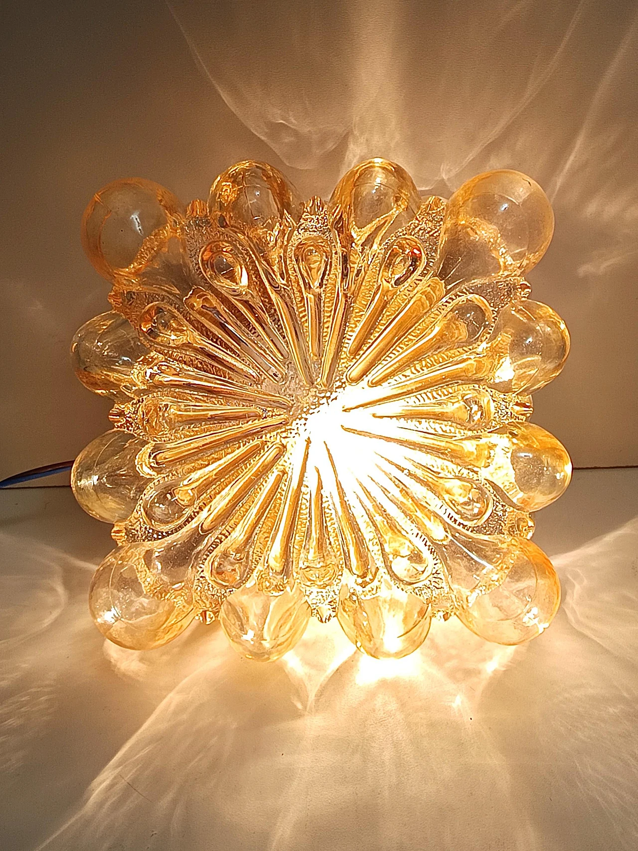 Amber Glass and Gold Varnished Metal Ceiling Light by Helena Tynell 2