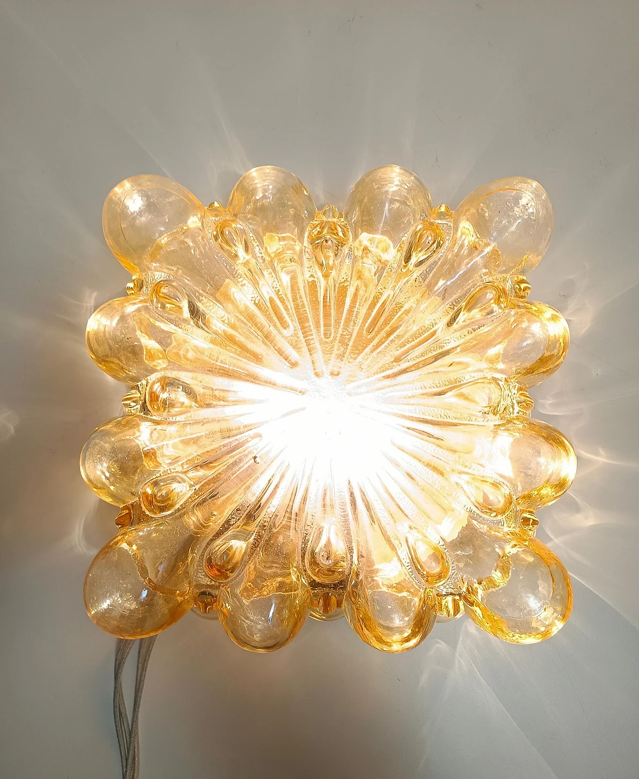 Amber Glass and Gold Varnished Metal Ceiling Light by Helena Tynell 8