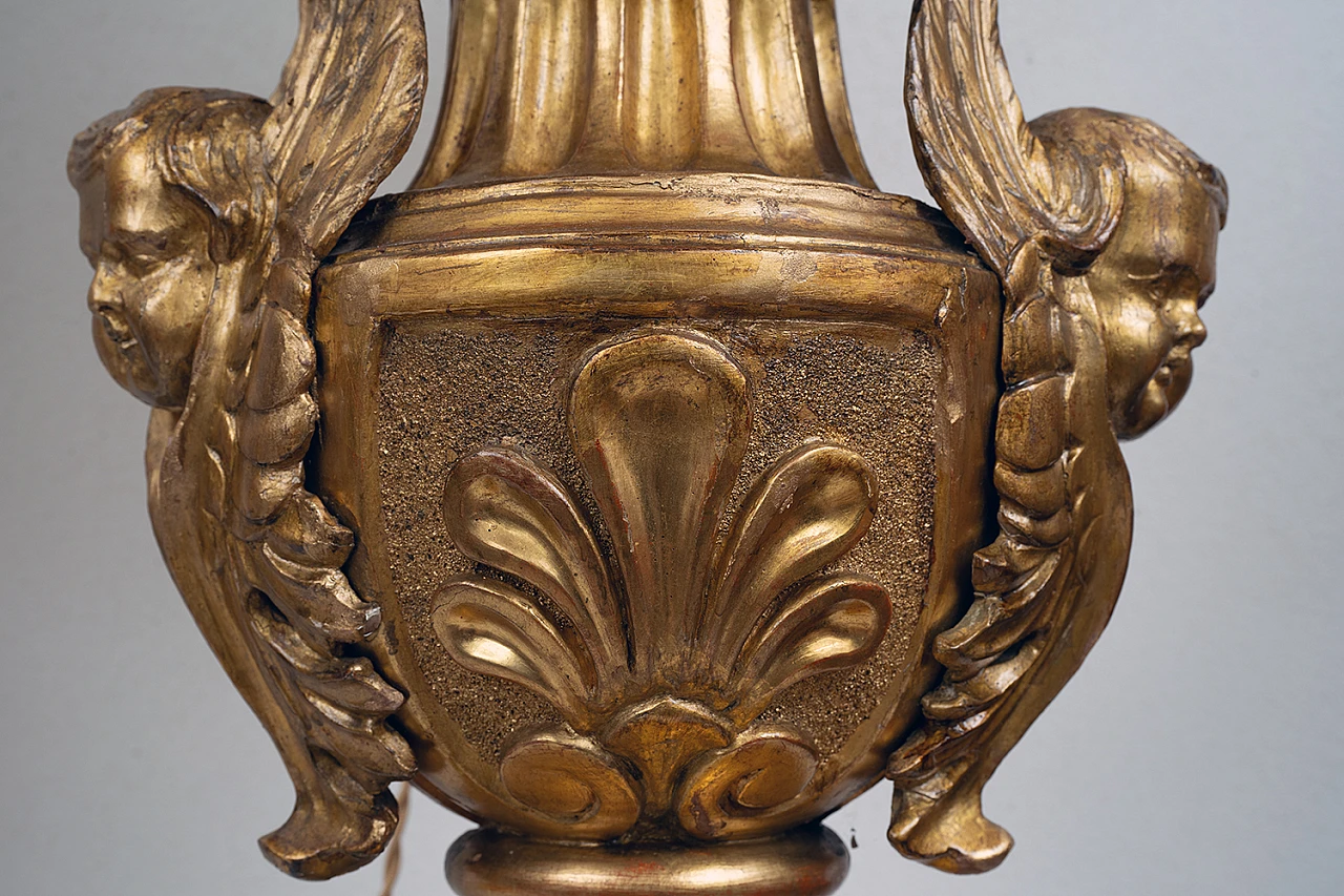 Pair of Empire table lamps in gilded and carved wood, 19th century 3