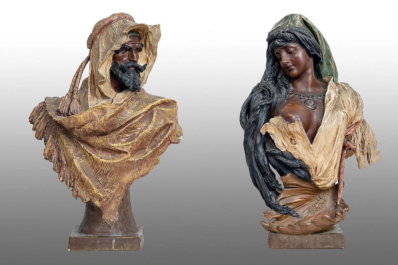 Pair of orientalist sculptures in polychrome terracotta, '800 1