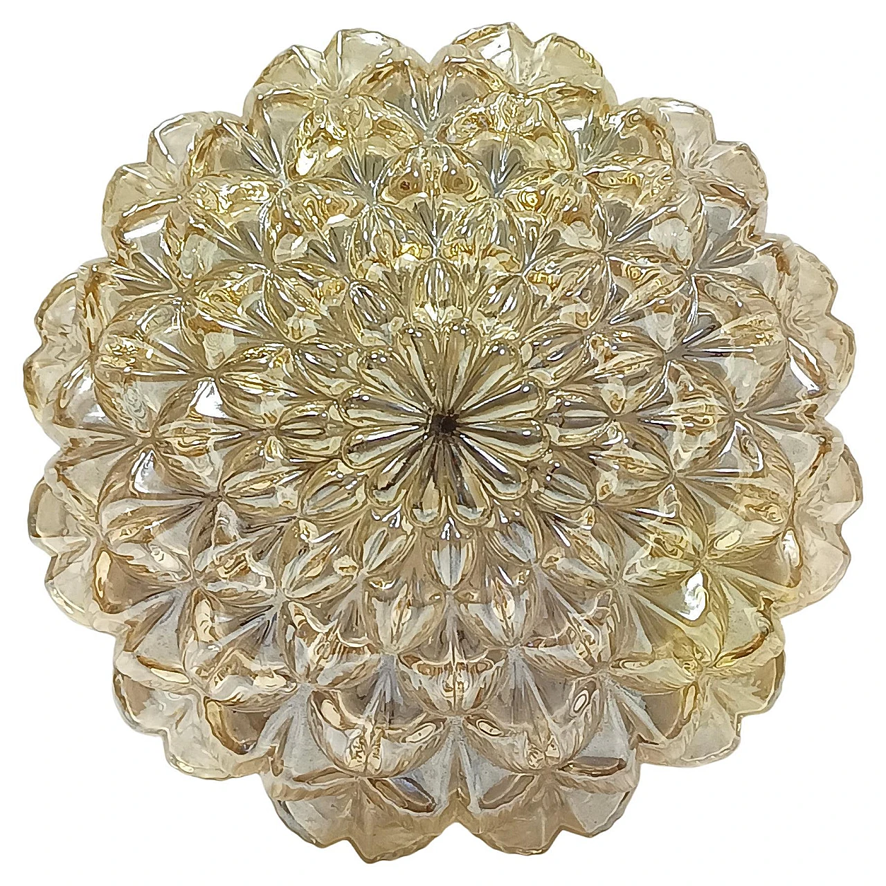 Amber Glass and Gold Varnished Metal Ceiling Light by Helena Tynell 1