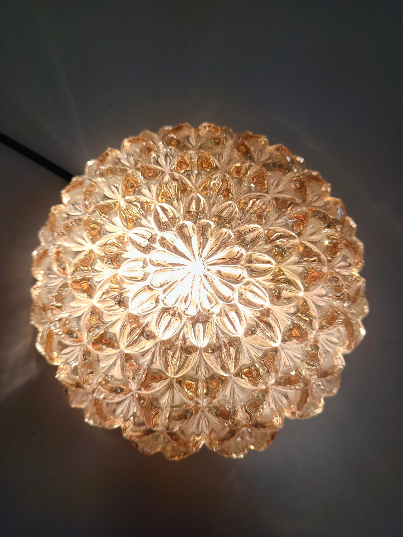 Amber Glass and Gold Varnished Metal Ceiling Light by Helena Tynell 2