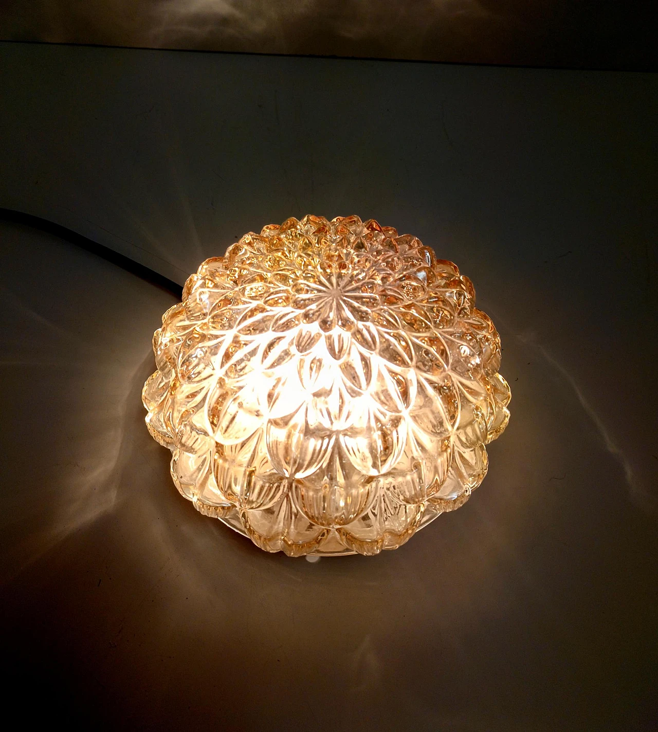 Amber Glass and Gold Varnished Metal Ceiling Light by Helena Tynell 5