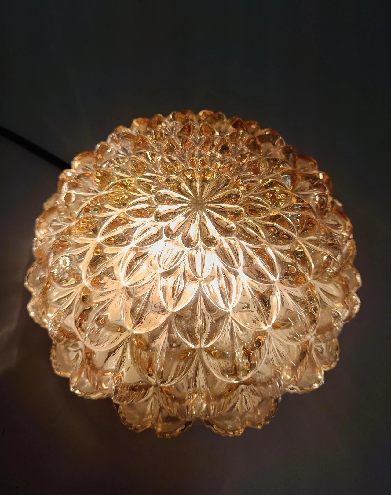 Amber Glass and Gold Varnished Metal Ceiling Light by Helena Tynell 7