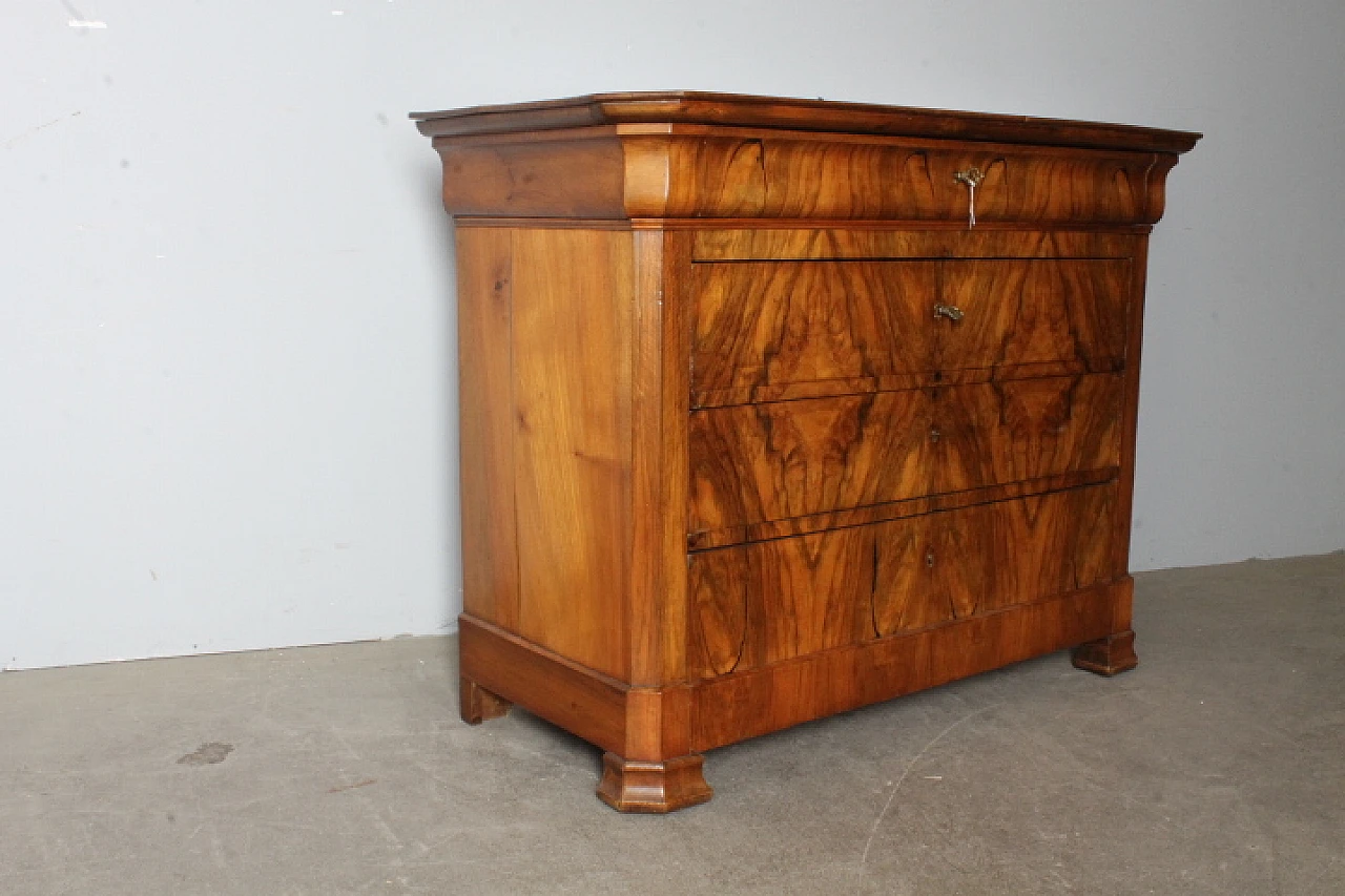 Chest of drawers in solid cappuccino blond walnut and burl, 1850 3