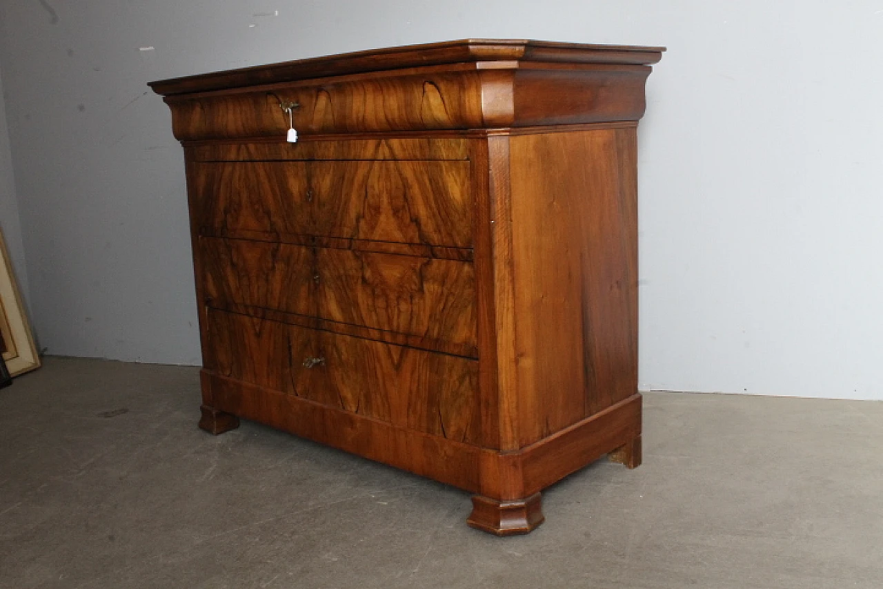 Chest of drawers in solid cappuccino blond walnut and burl, 1850 8