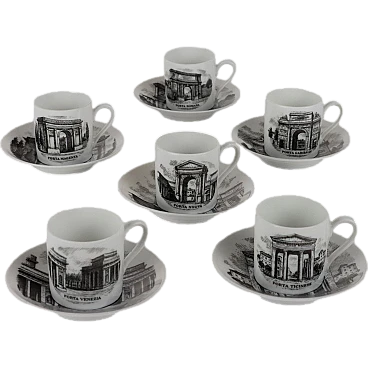 Vintage Coffee Cups Piero Fornasetti Porcelain Milan 1960s