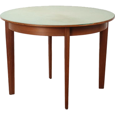 Vintage Round Table Teak Fabric Covered Top 1960s